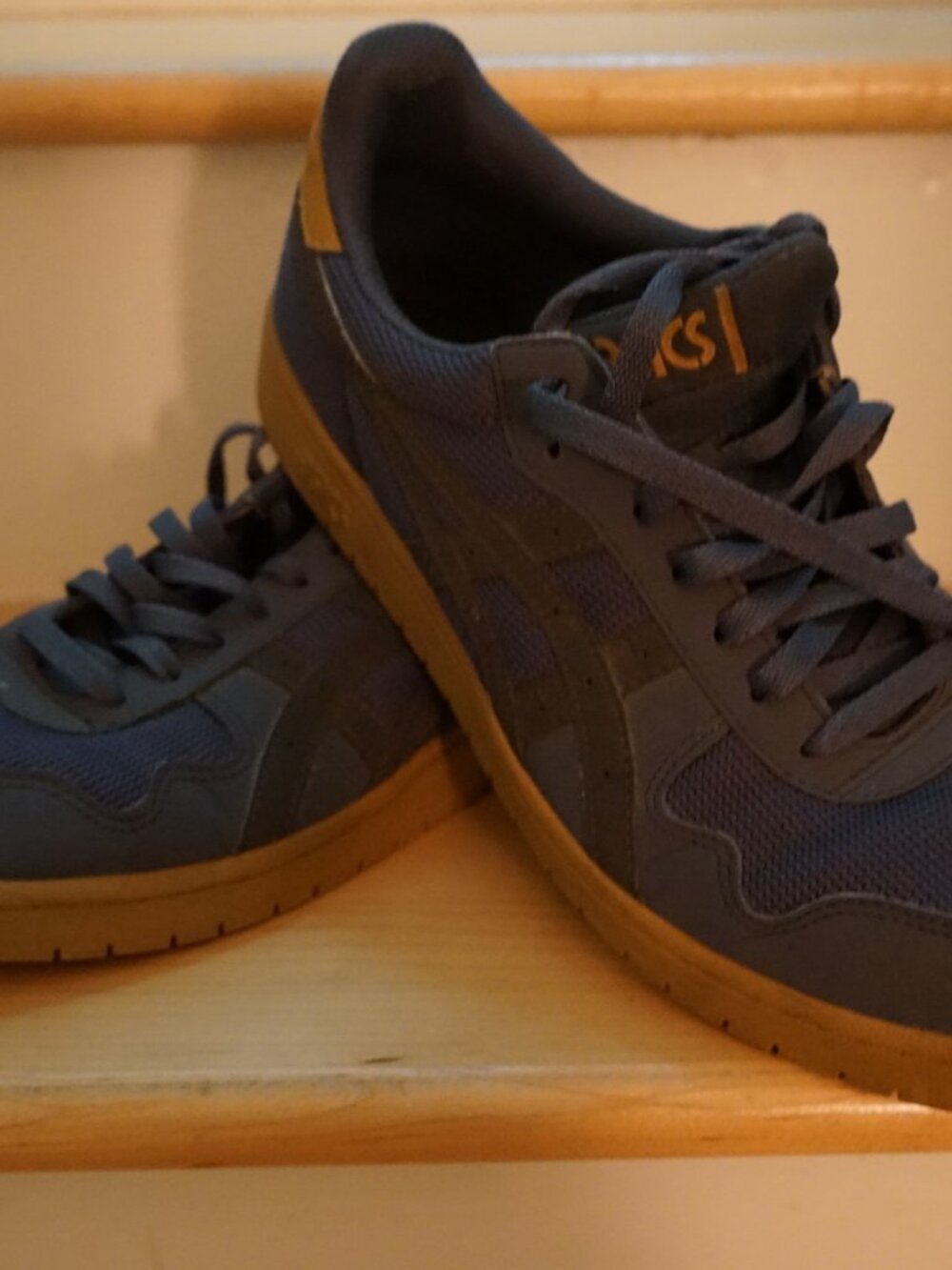 Asics Japan S Navy Blue & Tan Gum Sole Sneakers Men's 10